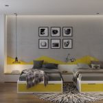 Sarı ve gri yatak odası